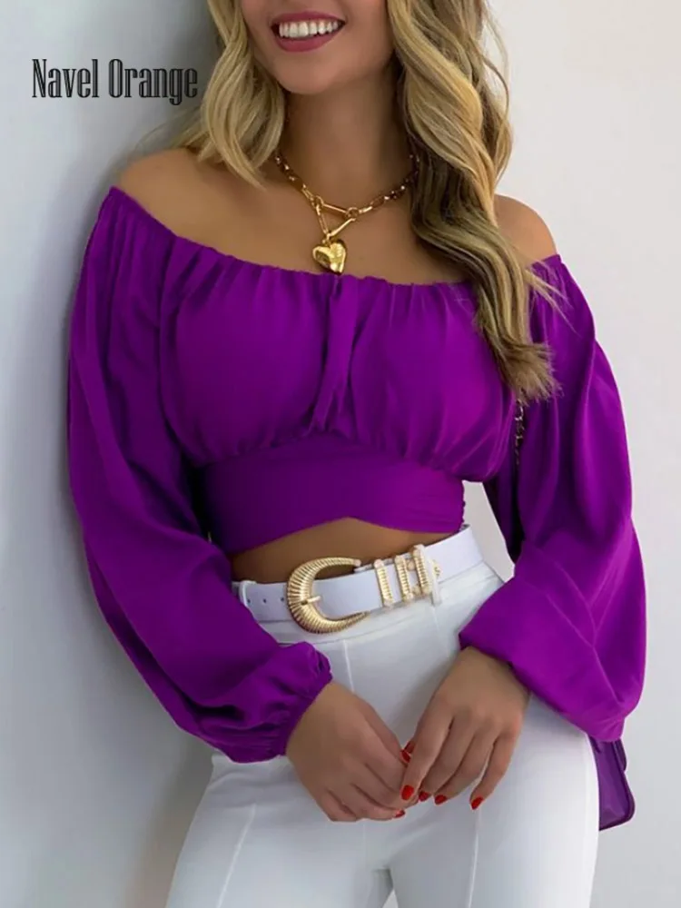 Loungewear Hollow Out Women Simple Blouses Summer Slash Neck Long Puff Sleeve Solid Slim Ladies Pullover Top Shirts Streetwear
Loungewear Hollow Out Women Simple Blouses Summer Slash Neck Long Puff Sleeve Solid Slim Ladies Pullover Top Shirts Streetwear