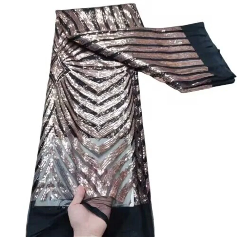 Black/Gold 5 Yards Nigerian Sequined Cord Lace Fabric 2023 High Quality French Embroidery African Mesh Fabric For Party Dress
Black/Gold 5 Yards Nigerian Sequined Cord Lace Fabric 2023 High Quality French Embroidery African Mesh Fabric For Party Dress