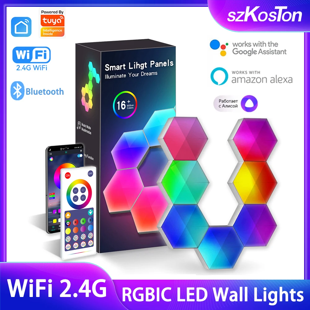 Умный RGB светодиодный настенный светильник Tuya, Wi-Fi, Bluetooth, шесть светильник вых панелей, работает с приложением Alexa Google Home Smart Life и ИК-пультом дистанционного управления
Умный RGB светодиодный настенный светильник Tuya, Wi-Fi, Bluetooth, шесть светильник вых панелей, работает с приложением Alexa Google Home Smart Life и ИК-пультом дистанционного управления
