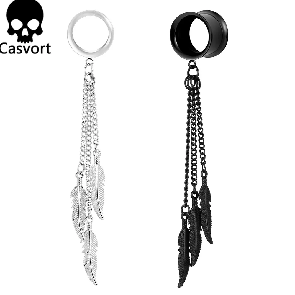 

Casvort 2PCS Stainless Steel Fashion Feather Chain Dangles Ear Piercing Tunnels Plugs Hangers Ear Gauges Ear Stretcher Jewelry