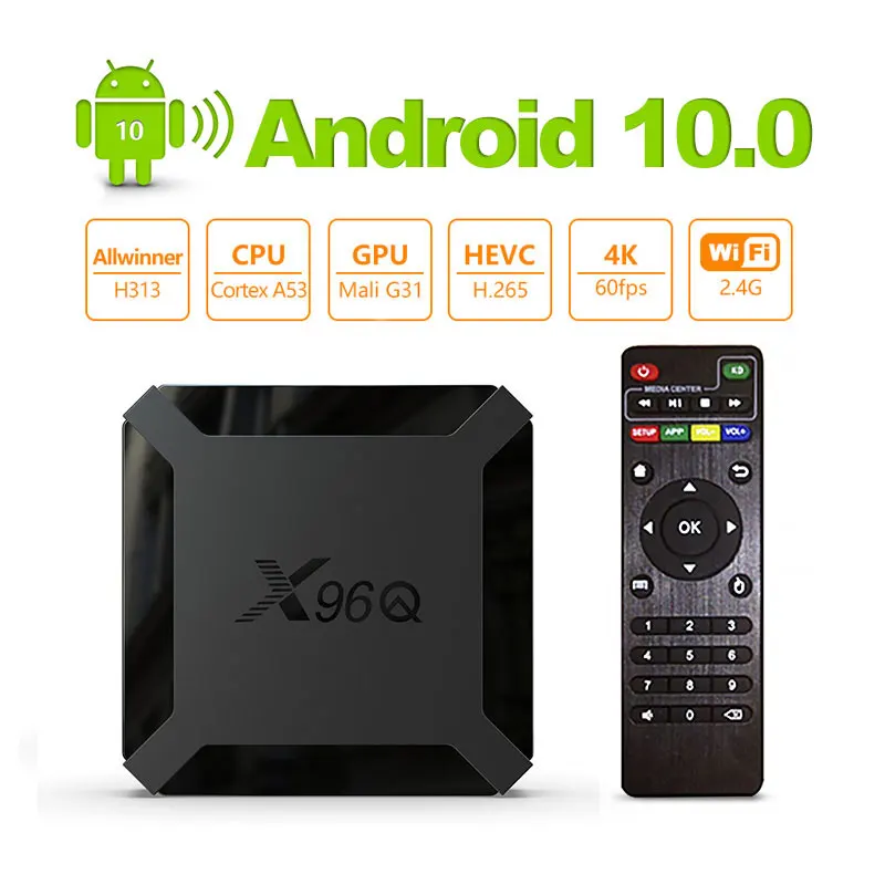 

X96Q Smart TV Box Android 10.0 With Wifi 2.4GHz 1GB 8GB Allwinner H313 Quad Core 2GB 16GB H.265 1080P 4K Set Top Box TV receiver