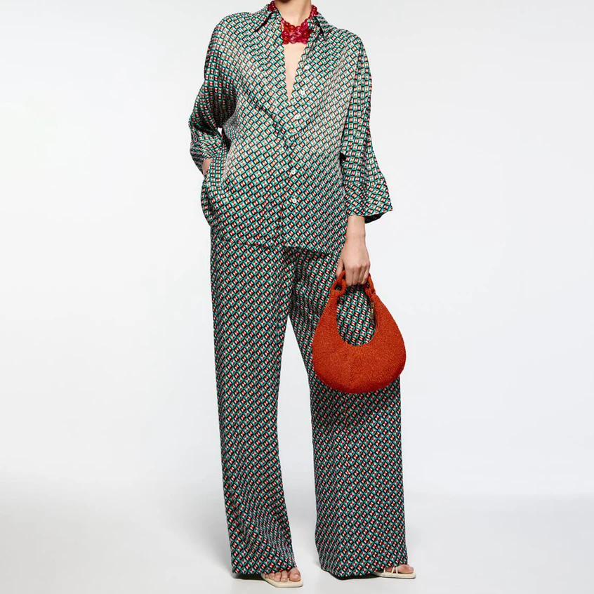 High Waist Straight Trousers Suit shirt pants Summer New Women's Geometric Pattern Print Long-sleeved Button-Down Ethnic Style
High Waist Straight Trousers Suit shirt pants Summer New Women's Geometric Pattern Print Long-sleeved Button-Down Ethnic Style