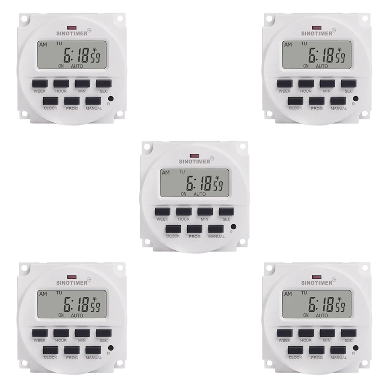 5X SINOTIMER TM618SH-1 1Second Weekly Programmable Digital Timer Automatically Turn On Off Microcomputer Time Relay 110V
5X SINOTIMER TM618SH-1 1Second Weekly Programmable Digital Timer Automatically Turn On Off Microcomputer Time Relay 110V