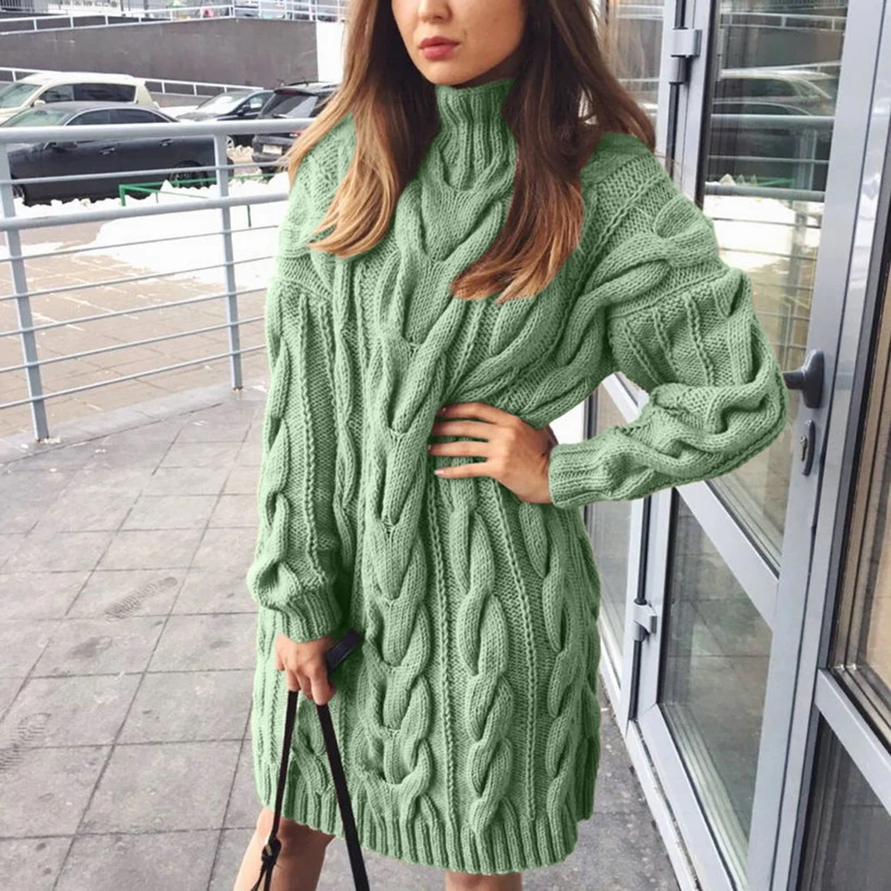 High Collar Knitted Sweater Dress Women 2022 Autumn Winter Twist Knit Long Sleeve Dress Ladies Loose Casual Dress Brown Clothes
High Collar Knitted Sweater Dress Women 2022 Autumn Winter Twist Knit Long Sleeve Dress Ladies Loose Casual Dress Brown Clothes