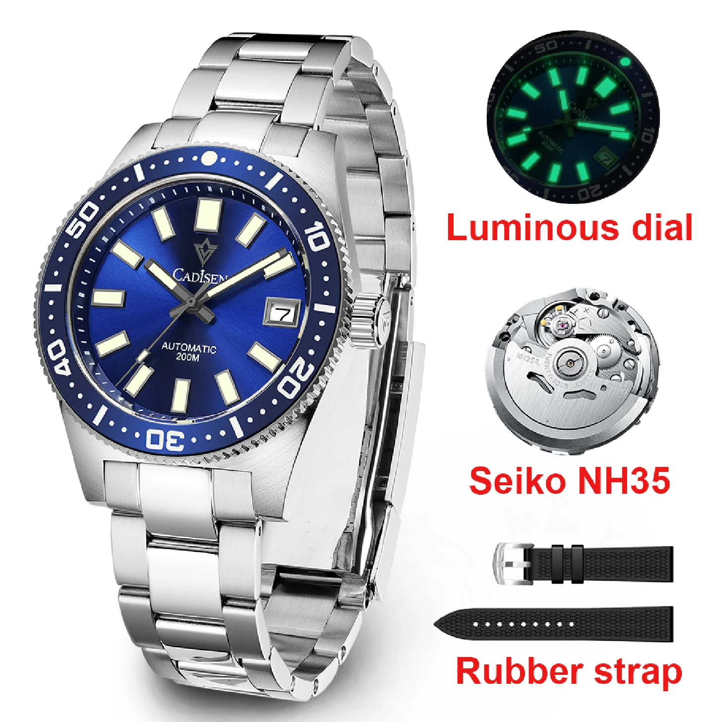 CADISEN New Luxury Men Mechanical Wristwatch Automatic Stainless Steel Top Brand Sapphire Glass Diving Men Watches reloj hombre
CADISEN New Luxury Men Mechanical Wristwatch Automatic Stainless Steel Top Brand Sapphire Glass Diving Men Watches reloj hombre