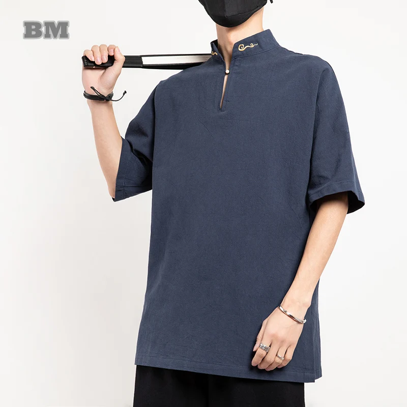 Chinese Traditional Dress Summer Casual Short Sleeve Plus Size Embroidery T-Shirt Retro Stand Collar Tang Suit Men Clothing
Chinese Traditional Dress Summer Casual Short Sleeve Plus Size Embroidery T-Shirt Retro Stand Collar Tang Suit Men Clothing