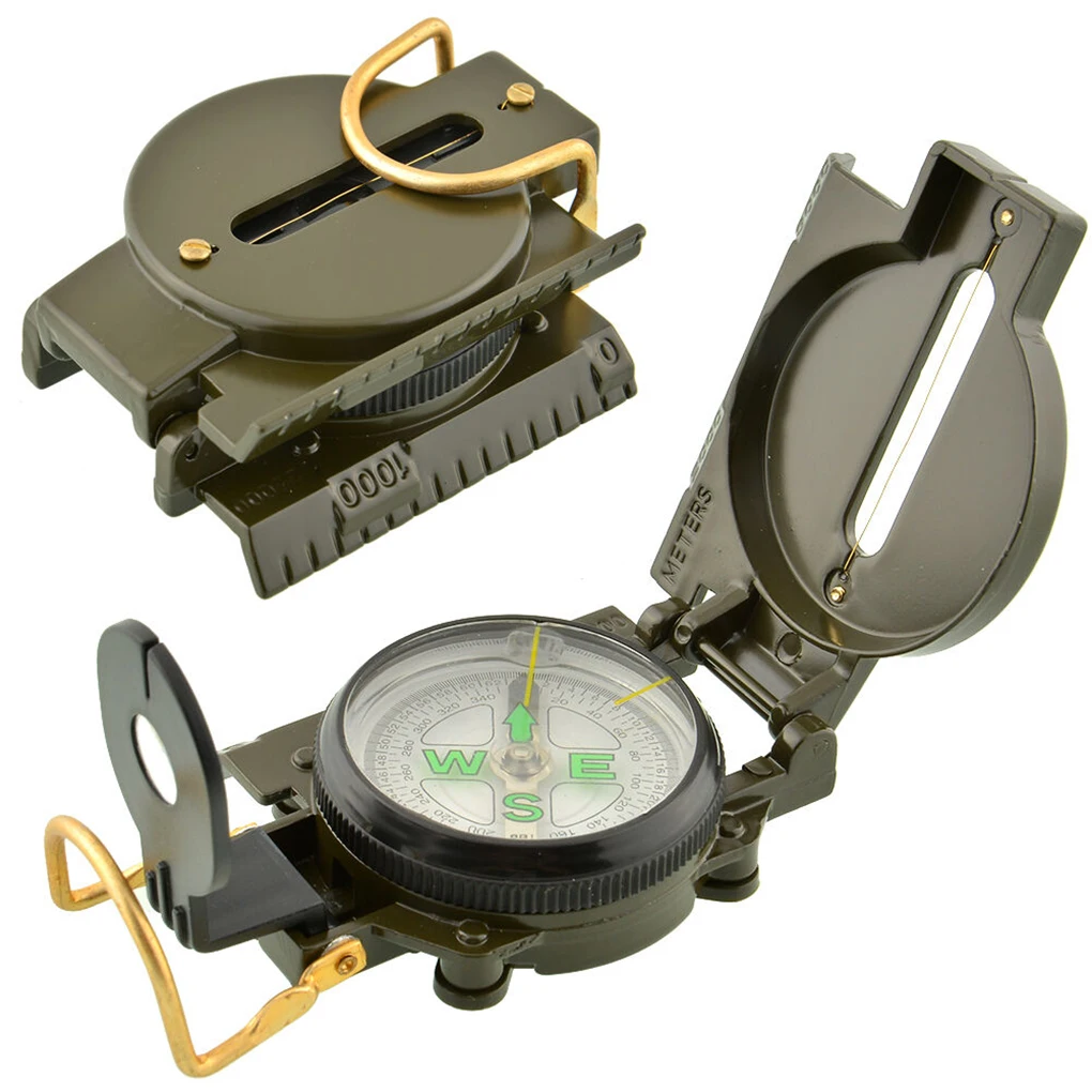 

Portable Compass Military Outdoor Camping Folding Len Compass Army Green Hiking Survival Trip Precise Navigation Expedition Tool