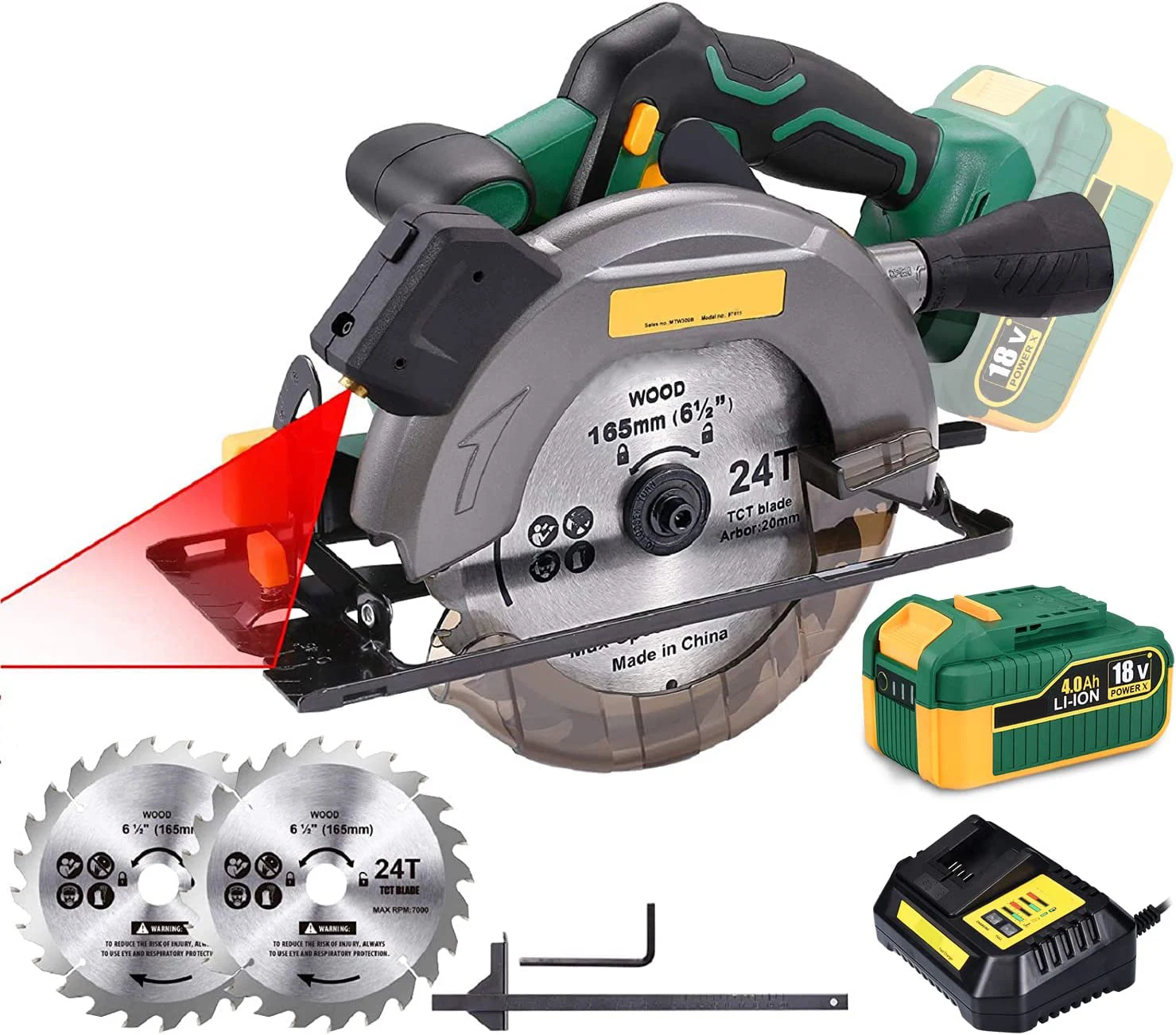 

4300rpm Cordless Electric Circular Saw 18V 4Ah Battery Adjustable Base Plate Laser Guide Cutter Woodworking Saw Cutting Machine