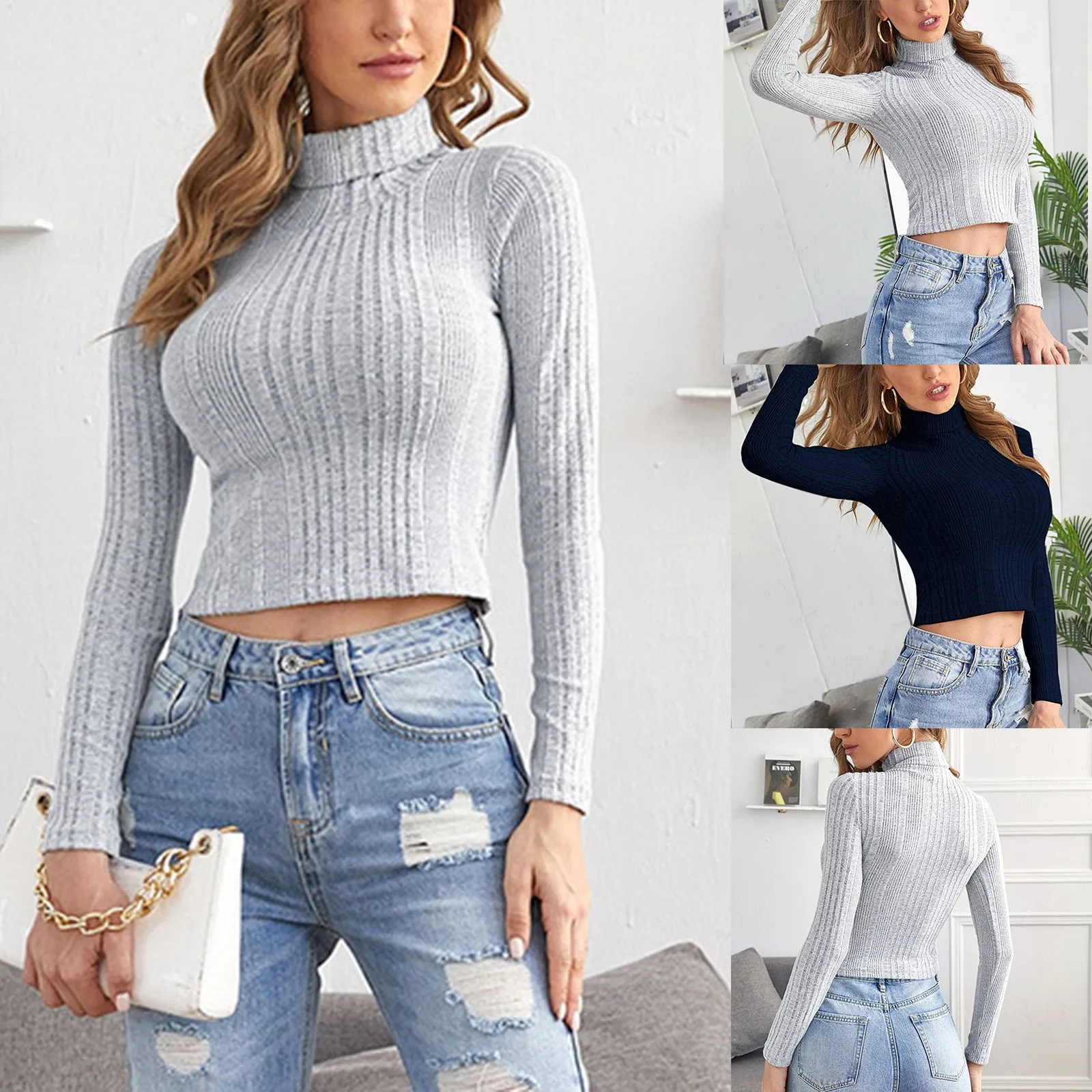 Knit Turtleneck Pullovers Sweater Women Streetwear Crop Top Fashion Long Sleeve Female Elegant Solid Color Slim Jumper Tops 2022 
Knit Turtleneck Pullovers Sweater Women Streetwear Crop Top Fashion Long Sleeve Female Elegant Solid Color Slim Jumper Tops 2022