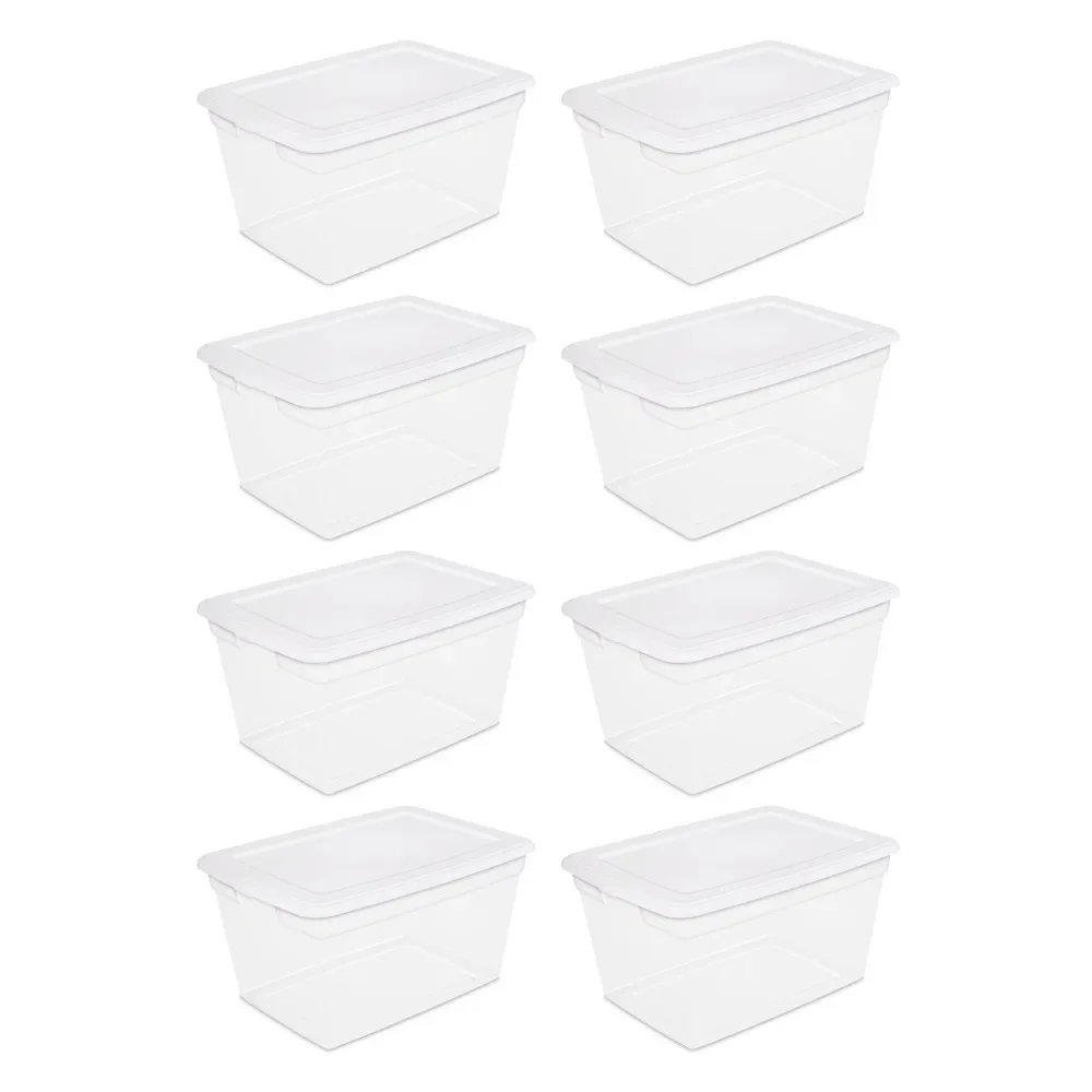 

Sterilite 58 Qt Storage Box Clear Base White Lid Set of 8 Storage Containers, Closet Organizer