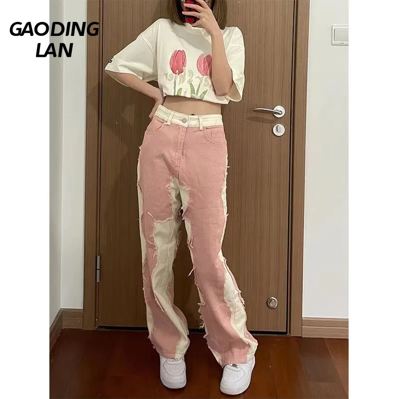 Summer Y2K Pink Stitched Women Straight Jeans Streetwear Beggar High Waist Trousers Female Loose Salt Wide Leg Long Denim Pants
Summer Y2K Pink Stitched Women Straight Jeans Streetwear Beggar High Waist Trousers Female Loose Salt Wide Leg Long Denim Pants