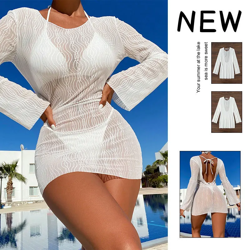 Bikini Cover Ups Women's Beach Top Sexy Perspective Lace Hollow Out Long Sleeve Swimwear White Swimsuit Summer Beachwear Dresses
Bikini Cover Ups Women's Beach Top Sexy Perspective Lace Hollow Out Long Sleeve Swimwear White Swimsuit Summer Beachwear Dresses