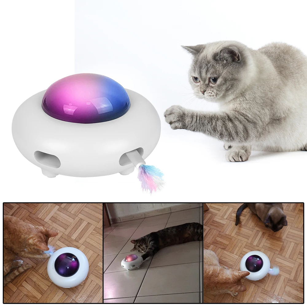 

Электрическая игрушка для кошек НЛО, поворотный круг для домашних животных, Сменное перо, автоматическая Интерактивная развлекательная игрушка для кошек с USB-зарядкой