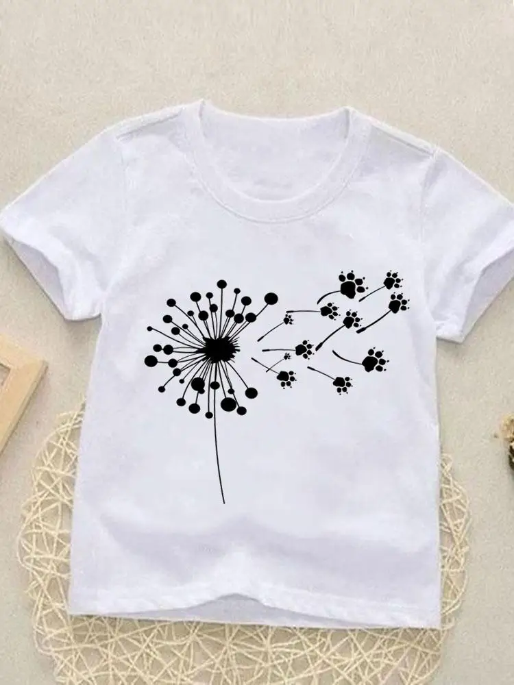 

Kids Tees Tops Cat Dog Paw Dandelion Short Sleeve Fashion O-neck Girls Boys Summer Cartoon Outfits T-shirts Children Clothes