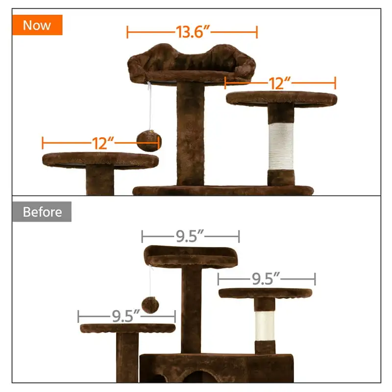 Cat Tree Tower Multilevel Kitten Tree with 2 Condos & 2 Fur Balls & 3 Scratching Posts for Kittens & Small/Medium Cats, Brown
Cat Tree Tower Multilevel Kitten Tree with 2 Condos & 2 Fur Balls & 3 Scratching Posts for Kittens & Small/Medium Cats, Brown