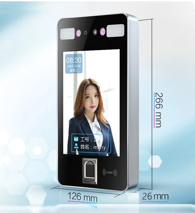 8-inch touch screen dynamic face temperature integrated machine dynamic face recognition attendance access control
8-inch touch screen dynamic face temperature integrated machine dynamic face recognition attendance access control
