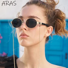 Trendy Retro Round Sunglasses Women With Chain 2023 Brand Designer Fashion Oval Sun Glasses Female Shades Vintage Punk Eyewear