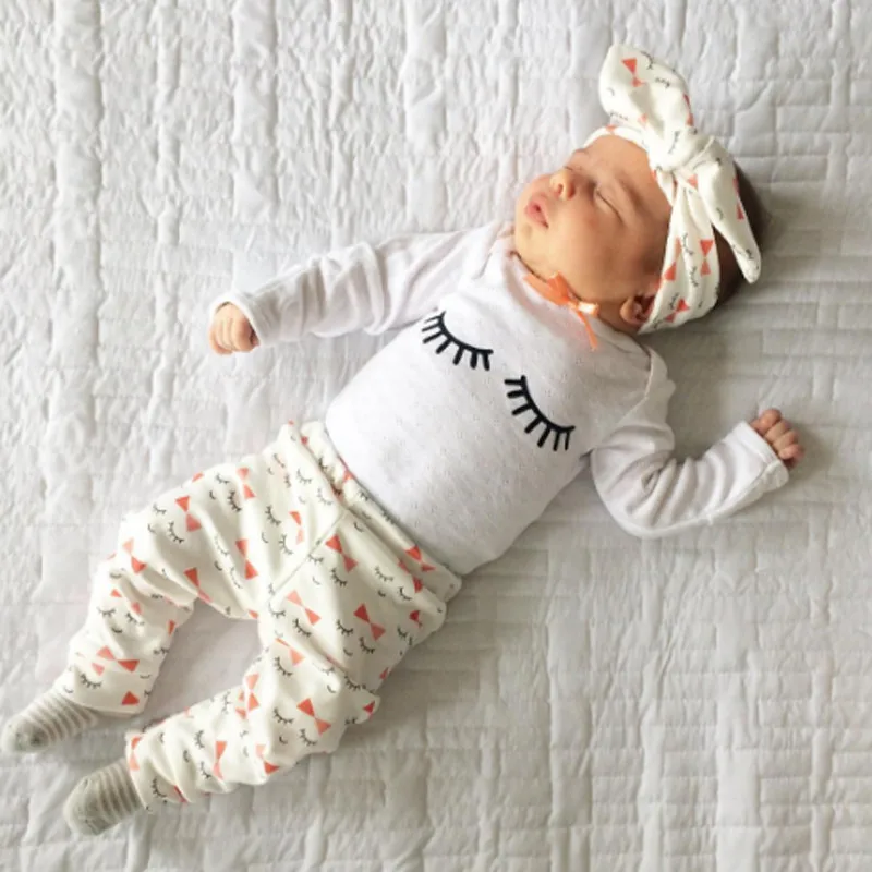 Newborn baby clothes set Baby boys Meisje Kinderen Eyelashes Print Cute baby T-shirt + trousers + hair accessories 3 Stks sets
Newborn baby clothes set Baby boys Meisje Kinderen Eyelashes Print Cute baby T-shirt + trousers + hair accessories 3 Stks sets
