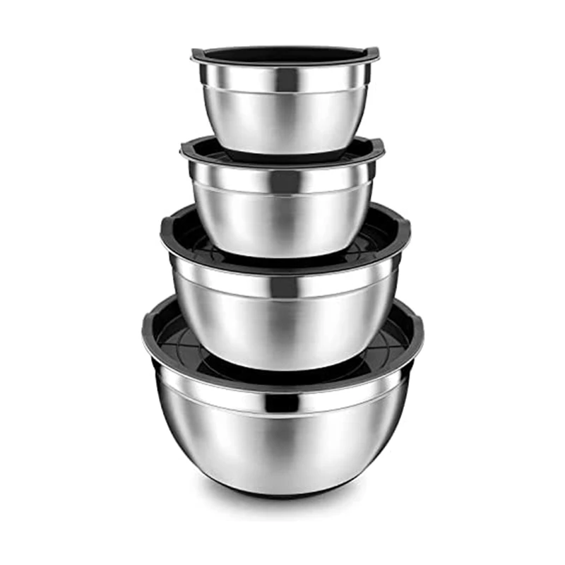 4 Pack Stainless Steel Mixing Bowls Salad Bowl Non-Slip Stackable Serving Bowl With Airtight Lids For Cooking Baking,Etc 
4 Pack Stainless Steel Mixing Bowls Salad Bowl Non-Slip Stackable Serving Bowl With Airtight Lids For Cooking Baking,Etc