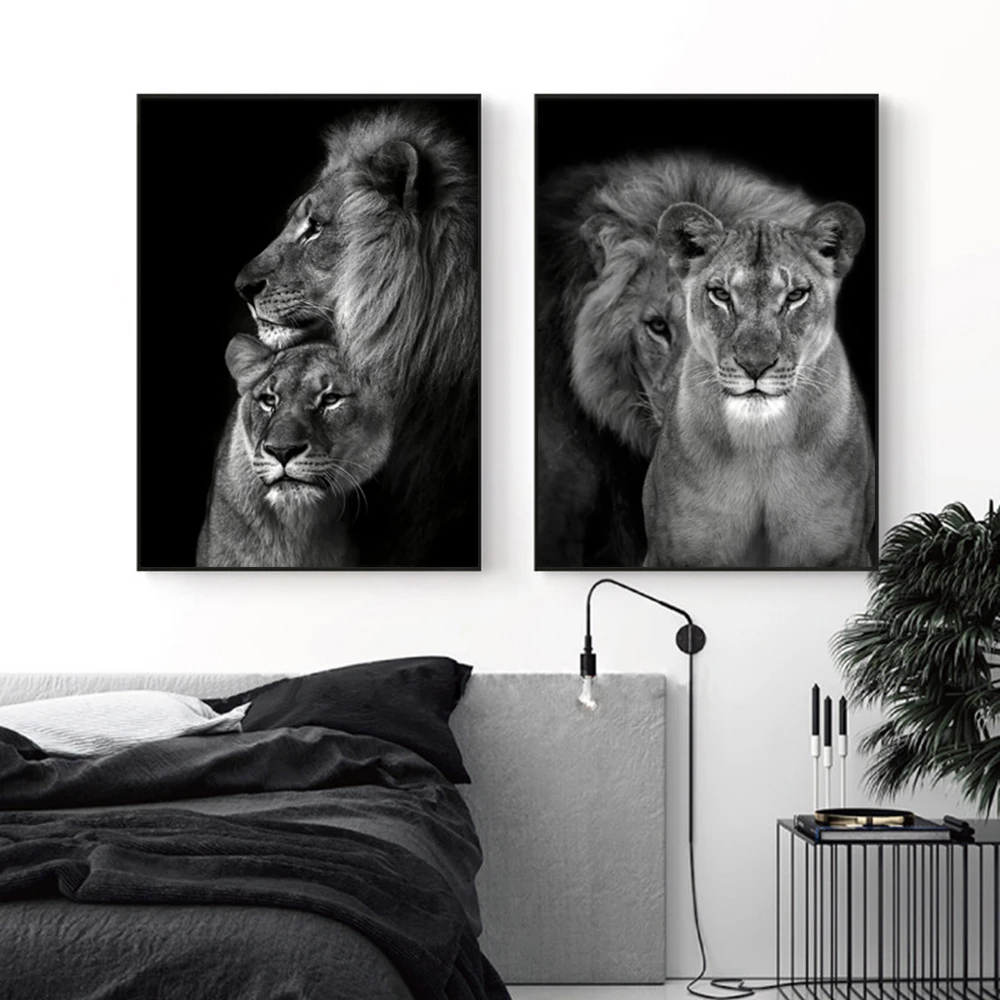 

African Wild Lion Lovers Canvas Painting Black White Animal Wall Art Posters Prints Pictures for Living Room Home Decor Cuadros
