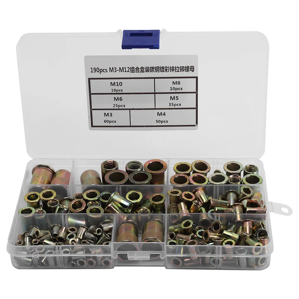 190Pcs M3-M12 Plated Carbon Steel Flat Threaded Rivet Nut Flange Rivnut Nutsert Fastener Rivet Nut
190Pcs M3-M12 Plated Carbon Steel Flat Threaded Rivet Nut Flange Rivnut Nutsert Fastener Rivet Nut