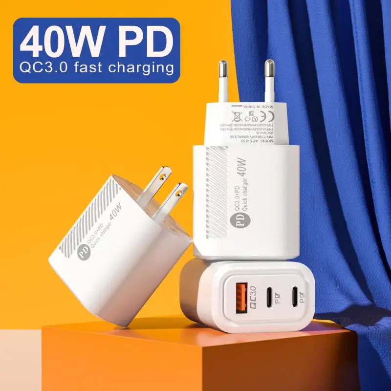 

40W Small Twill Charger Type-C EU US With Dual PD USB Ports Super Fast Charging QC3.0 Travel Charging Quick Charging Head