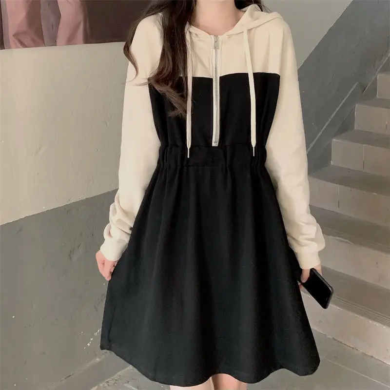 Black Patchwork Long Sleeve Dress Women Autumn Winter Hooded Mini Dresses Preppy Style Streetwear Zippers Casual Robe
Black Patchwork Long Sleeve Dress Women Autumn Winter Hooded Mini Dresses Preppy Style Streetwear Zippers Casual Robe