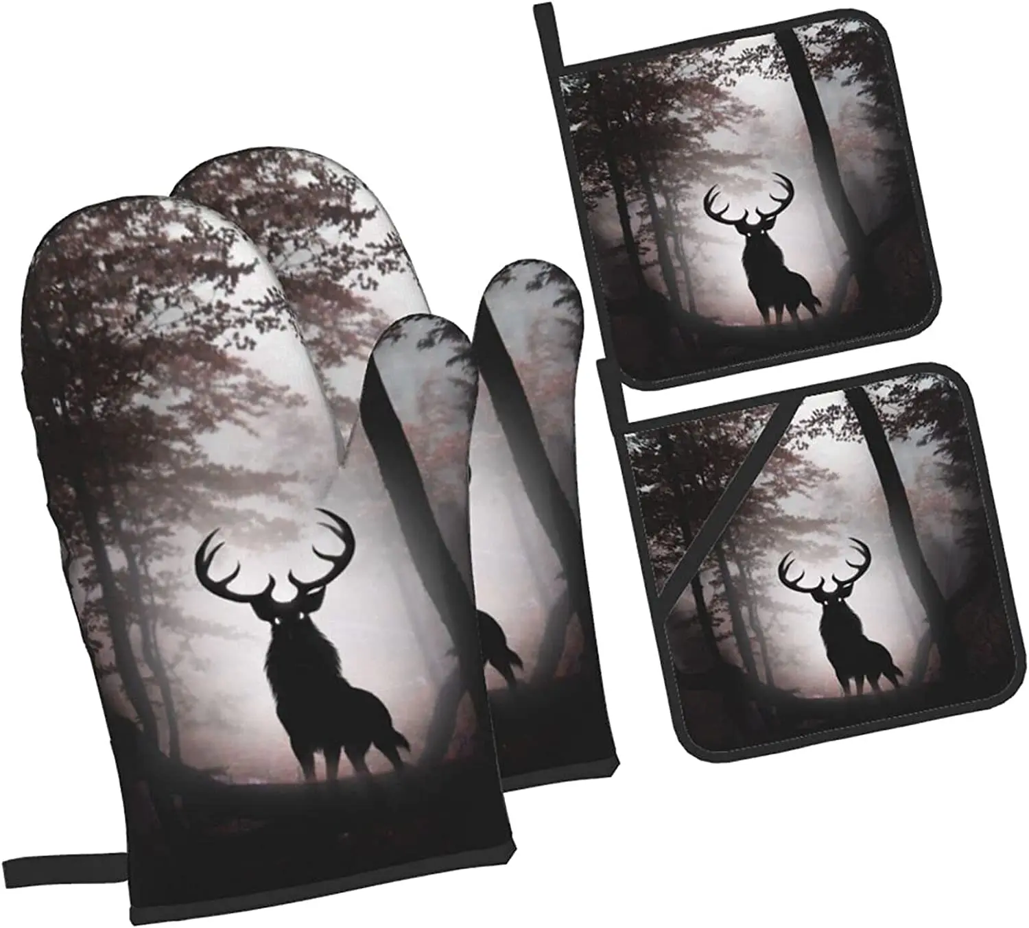 Black Elk Deer Forest Oven Mitts and Pot Holders Sets for Kitchen Accessories and Decor BBQ Cooking Oven Gloves Heat Resistant
Black Elk Deer Forest Oven Mitts and Pot Holders Sets for Kitchen Accessories and Decor BBQ Cooking Oven Gloves Heat Resistant