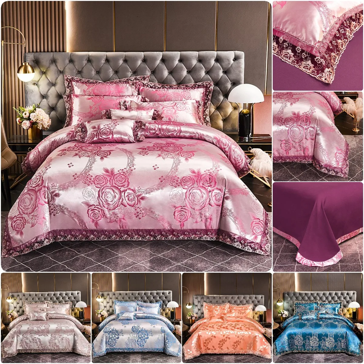 

Luxurious Bedding Set Satin Jacquard Bed set Lace Duvet Cover Sets +Pillowcase Twin Queen King 2/3/4pcs Quilt Cover Hometexile
