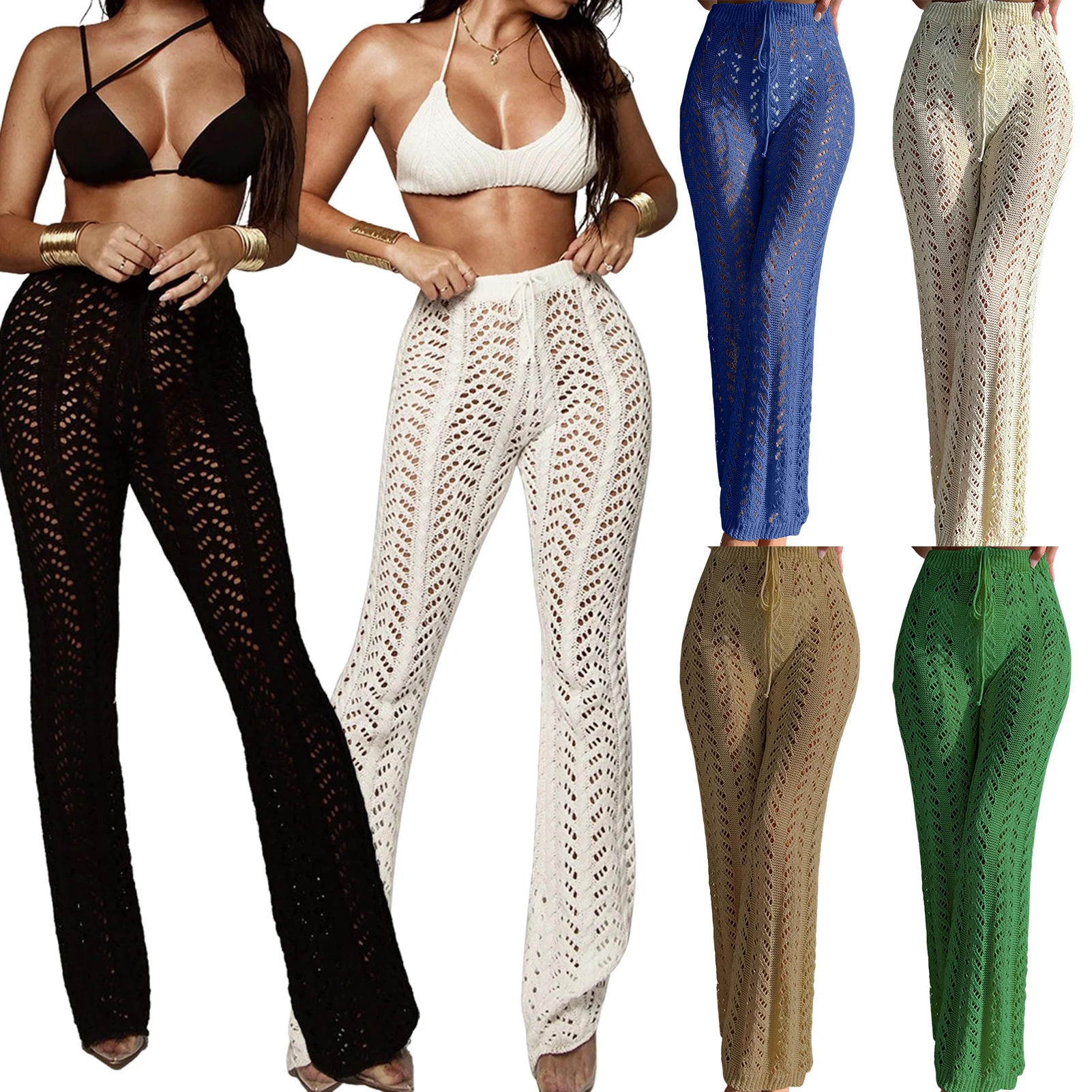 Crochet Net Sexy Swimsuit Cover Up Pants Lace Up Drawstring Hollow Out Wide Leg Trousers Simple Casual Summer for Seaside Travel
Crochet Net Sexy Swimsuit Cover Up Pants Lace Up Drawstring Hollow Out Wide Leg Trousers Simple Casual Summer for Seaside Travel