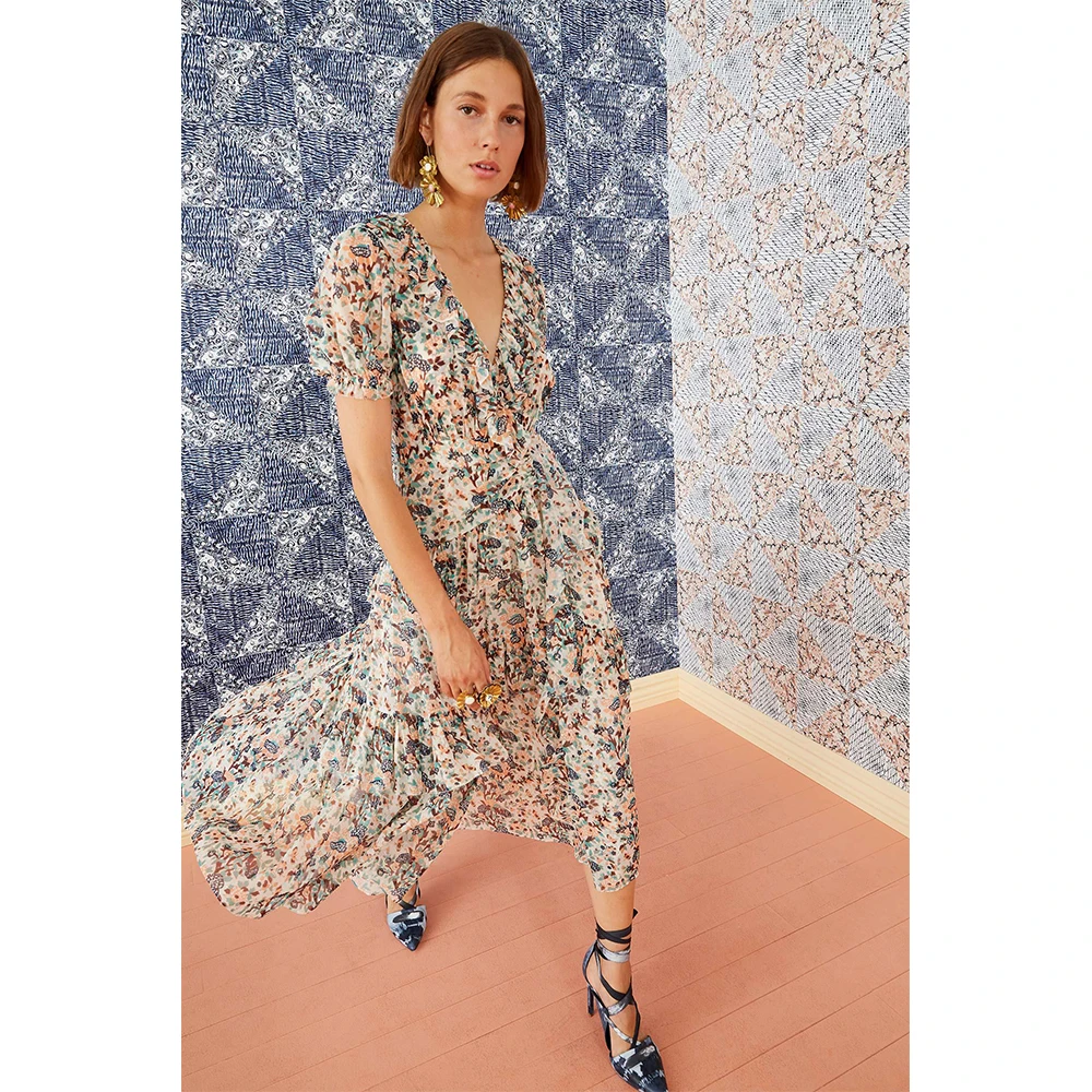 Women's Daisy Print V Neck Midi Dress Short Lantern Sleeve Multi-layer Ruffles dress
Women's Daisy Print V Neck Midi Dress Short Lantern Sleeve Multi-layer Ruffles dress
