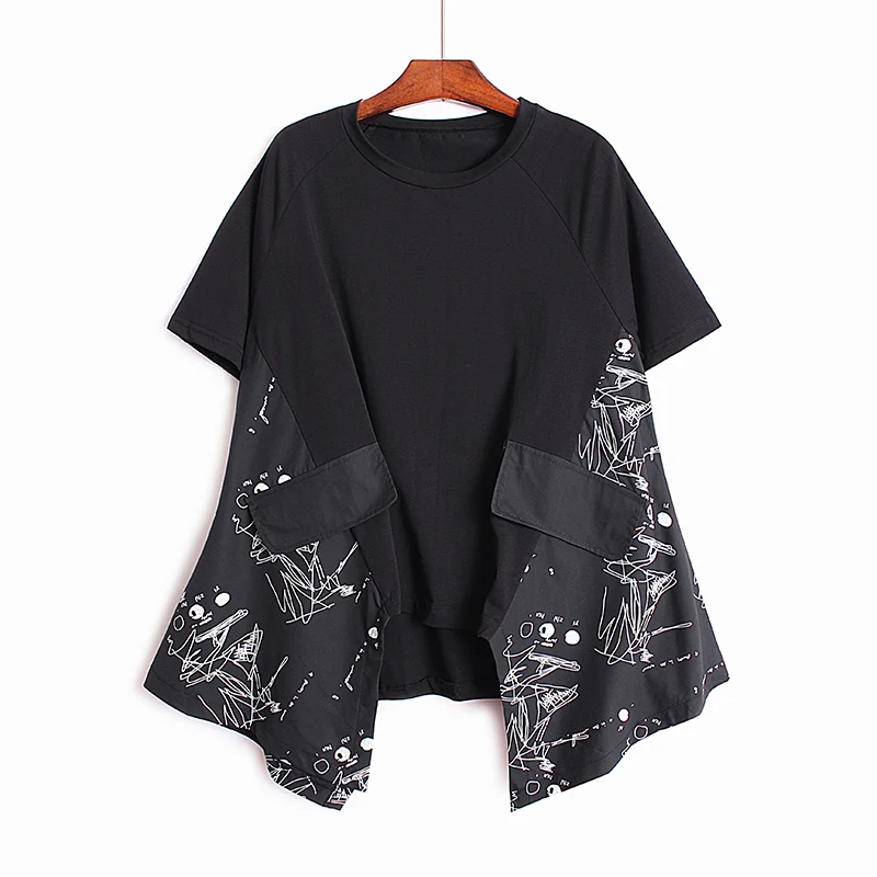 220207 Women Black Pattern Printed Irregular Big Size T-shirt New Round Neck Short Sleeve Patchwork Fashion Tide Summer 2022
220207 Women Black Pattern Printed Irregular Big Size T-shirt New Round Neck Short Sleeve Patchwork Fashion Tide Summer 2022