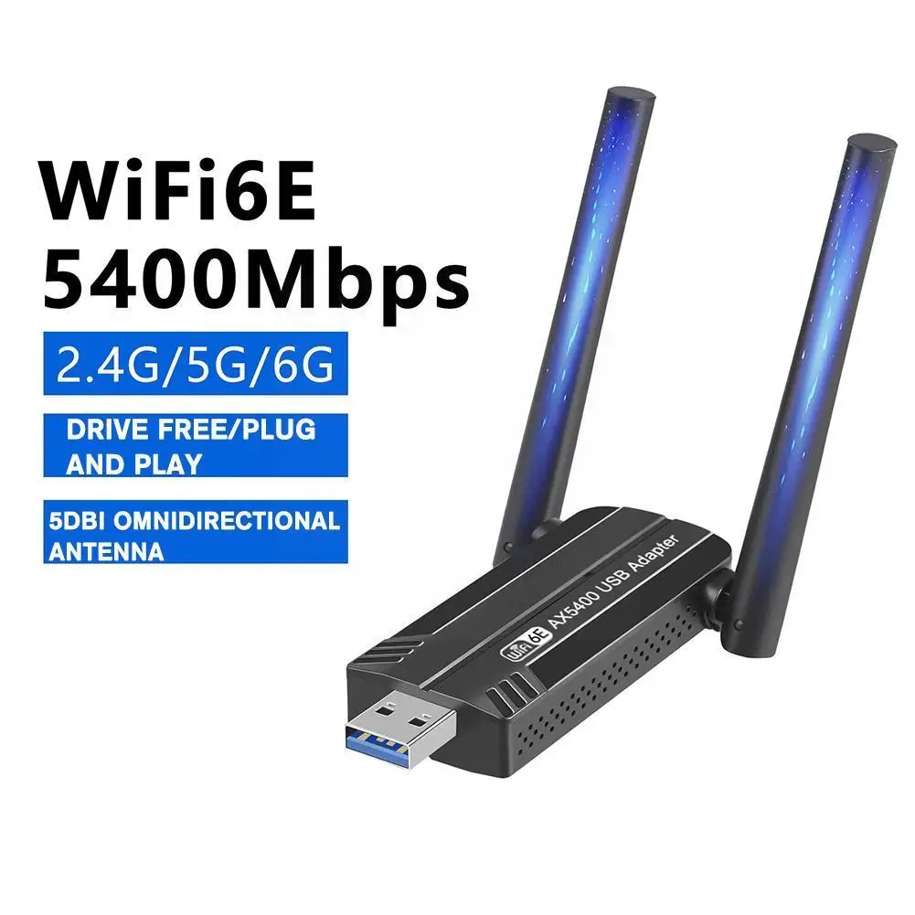 5400Mbps WiFi 6E Network Card USB 3.0 WiFi Adapter Tri-Band 2.4G 5G 6G Wifi Receiver Dongle For Windows 10 11 Driver Free J1X6
5400Mbps WiFi 6E Network Card USB 3.0 WiFi Adapter Tri-Band 2.4G 5G 6G Wifi Receiver Dongle For Windows 10 11 Driver Free J1X6
