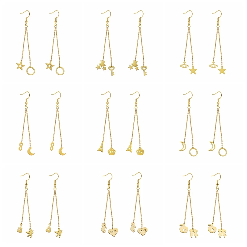 10Pcs Mix Wholesale Fashion Stainless Steel Star Key Heart Chain Drop Earrings for Women Gold Long Dangle Earing Punk Jewelry
10Pcs Mix Wholesale Fashion Stainless Steel Star Key Heart Chain Drop Earrings for Women Gold Long Dangle Earing Punk Jewelry