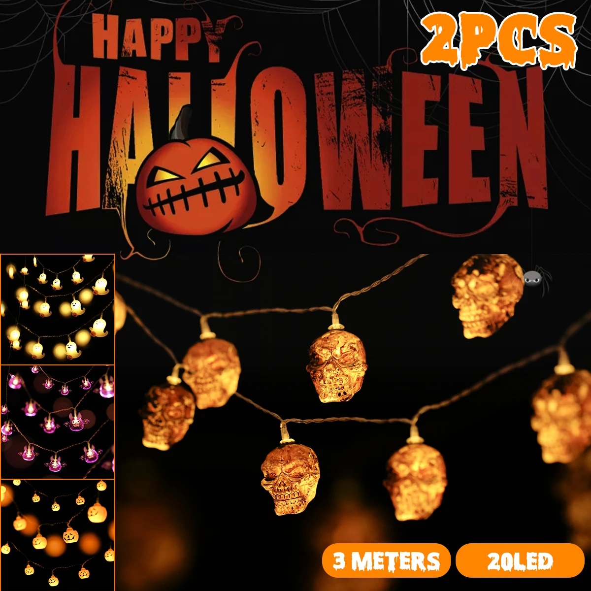2Pcs Halloween String Lights 20 LED Skeleton Pumpkin Ghost Bat Hanging Fairy String Light Waterproof Battery Powered Garden Lamp
2Pcs Halloween String Lights 20 LED Skeleton Pumpkin Ghost Bat Hanging Fairy String Light Waterproof Battery Powered Garden Lamp