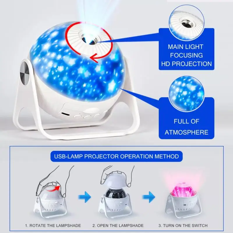 

LED Galaxy Projection Lamp High-definition Focusing Starry Sky Lamp Music Night Light USB Atmosphere Lamp Bedroom Decoration