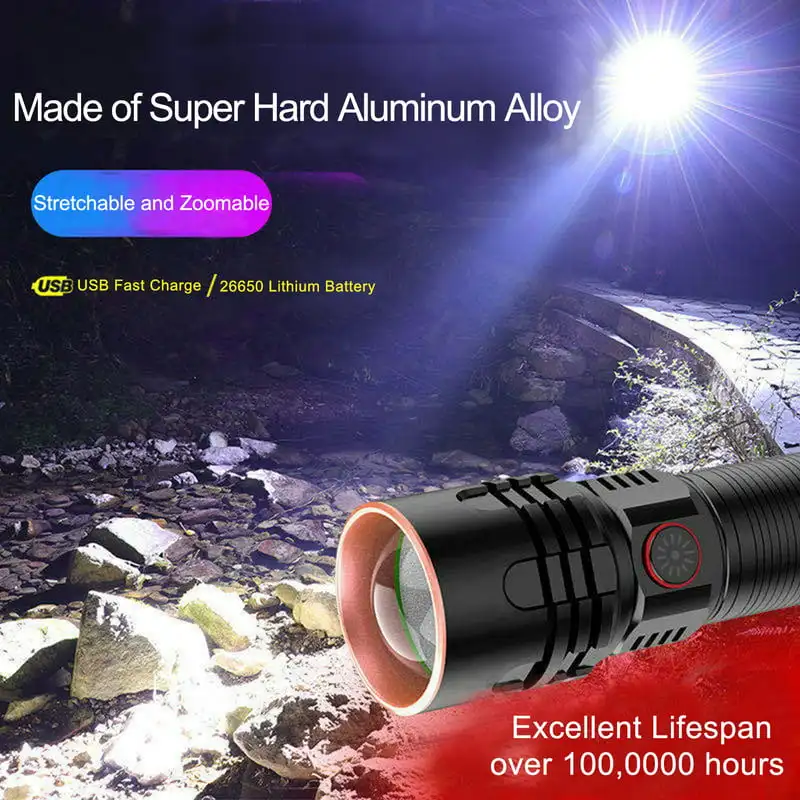 

Flashlights High Lumens, 10000 Lumen Super Bright Handheld LED Powerful Flashlight, Shockproof Waterproof Zoomable High Powered