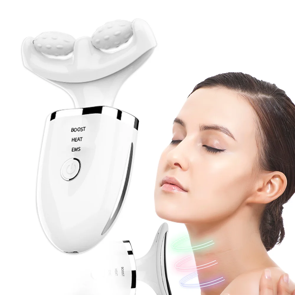 

2 Roller EMS Electric Neck Beauty Massager LED Photon Therapy Face Lifting Firming Skin Reduce Double Chin Wrinkle Beauty Device