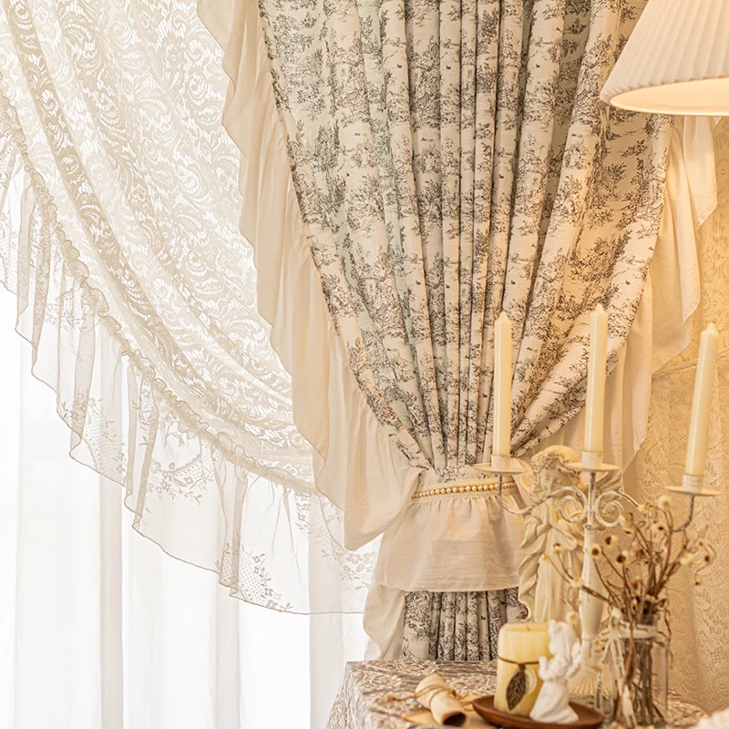 French Romantic Gray Ink Print Lace Curtain American Style Palace Retro Cotton and Linen Curtains For Living Room Bedroom Custom
French Romantic Gray Ink Print Lace Curtain American Style Palace Retro Cotton and Linen Curtains For Living Room Bedroom Custom