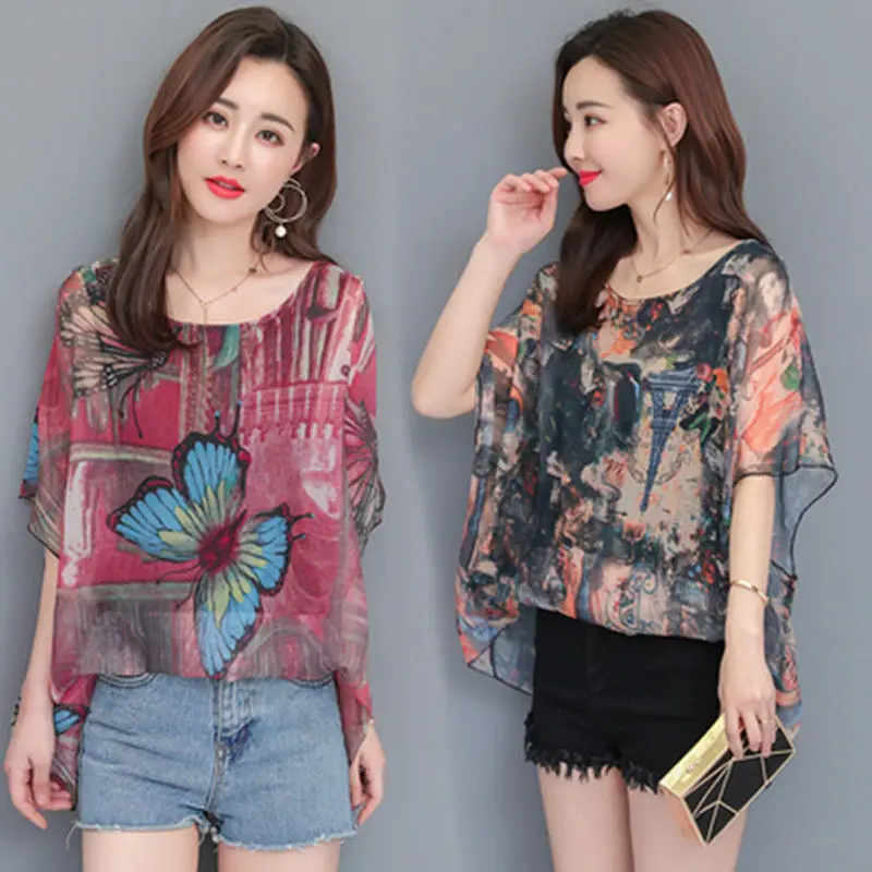 Women Tops 2023 New Office Lady Style Floral Print Chiffon Blouse Casual Shirt Batwing Short Sleeves Loose Summer Tees M196
Women Tops 2023 New Office Lady Style Floral Print Chiffon Blouse Casual Shirt Batwing Short Sleeves Loose Summer Tees M196