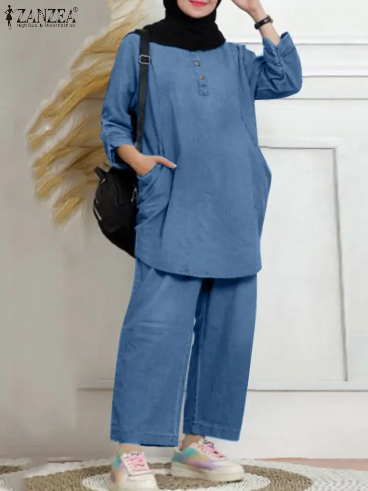 Casual Wide Leg Pants Set ZANZEA Women Autumn 3/4 Sleeve Blouses Matching Trousers Suit Printed 2 Piece Pant Set Muslim Outfits
Casual Wide Leg Pants Set ZANZEA Women Autumn 3/4 Sleeve Blouses Matching Trousers Suit Printed 2 Piece Pant Set Muslim Outfits