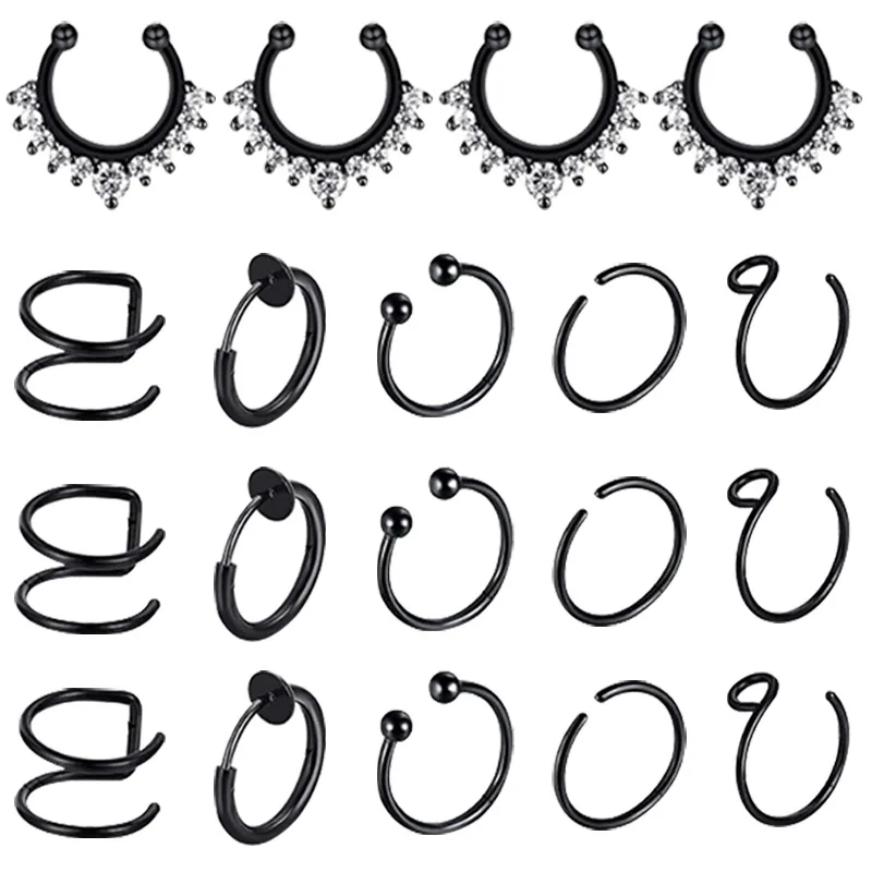 19PCS/SET Stainless Steel Fake Nose Ring Trend Earrings C-shaped Ear Clips for Women Man Punk Style Cartilage Earrings
19PCS/SET Stainless Steel Fake Nose Ring Trend Earrings C-shaped Ear Clips for Women Man Punk Style Cartilage Earrings