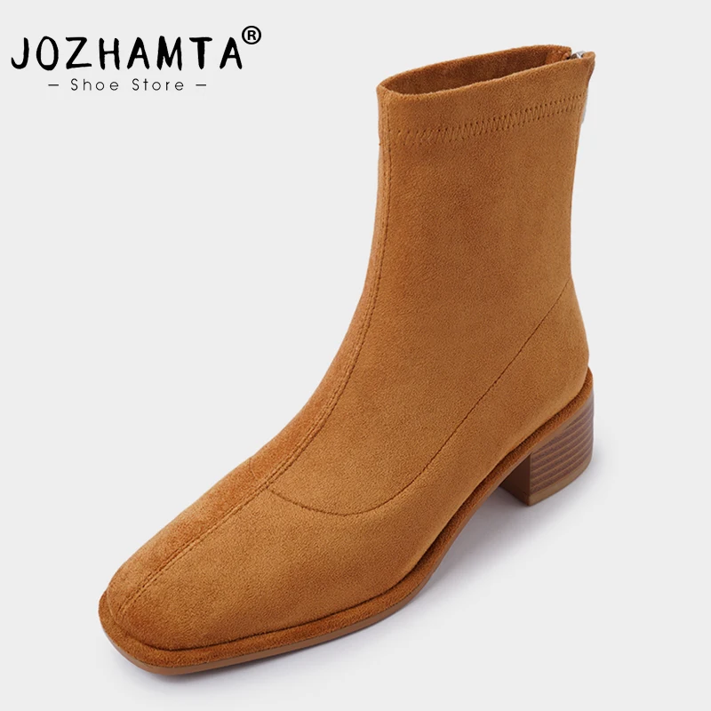 Женские эластичные ботинки JOZHAMTA, классические коричневые ботинки на среднем каблуке, повседневные ботильоны с квадратным носком, размер 33-42, для зимы
Женские эластичные ботинки JOZHAMTA, классические коричневые ботинки на среднем каблуке, повседневные ботильоны с квадратным носком, размер 33-42, для зимы