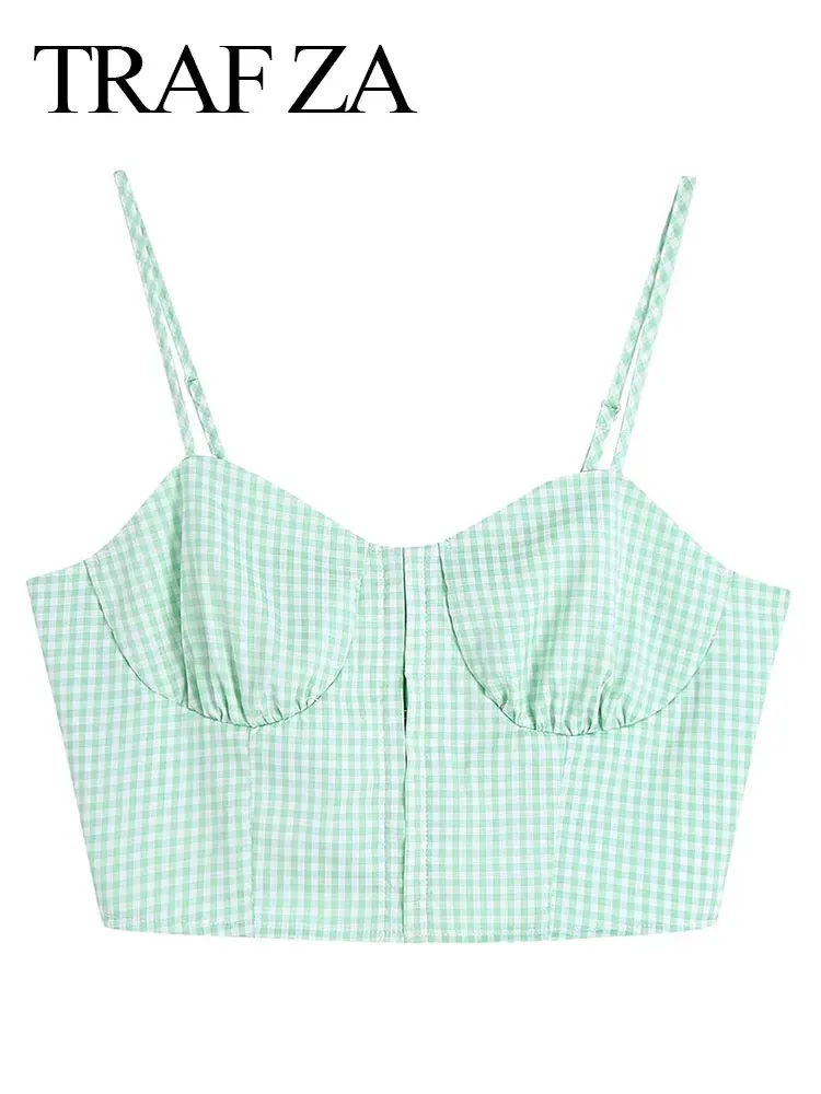 TRAF ZA Summer New Trend Fresh Plaid Print Elastic Front Buckle Women Sling Top High Street Fashion Slim Fit Casual Lady Top
TRAF ZA Summer New Trend Fresh Plaid Print Elastic Front Buckle Women Sling Top High Street Fashion Slim Fit Casual Lady Top