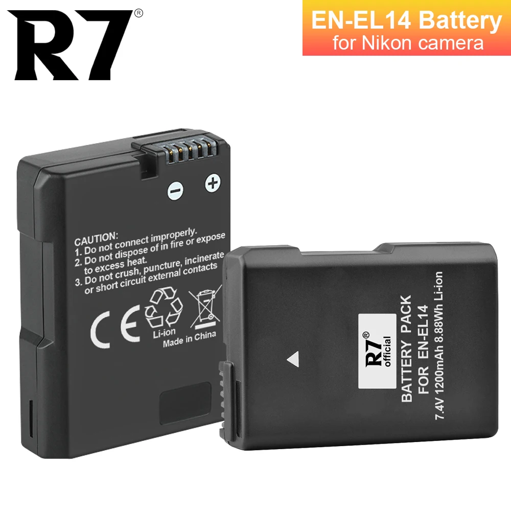 

R7 7.4V 1200mAh EN-EL14 EN EL14 EL14A Rechargeable Li-ion Battery for Nikon D3100 D3200 D3300 D5100 D5200 D5300 P7000