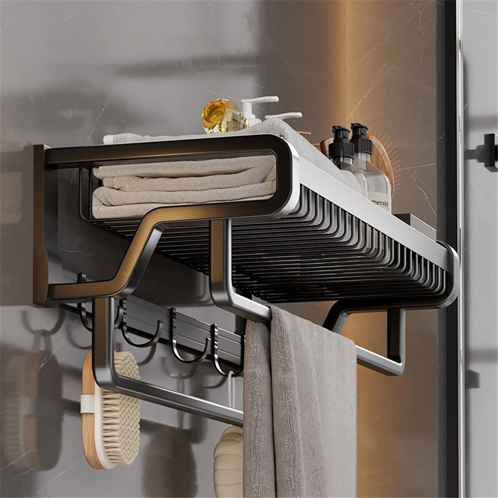 Bathroom Towel Rack Space Aluminum Bathroom Storage Shelf No Drill Toilet Organizer Bathroom Accessories полка для ванной 
Bathroom Towel Rack Space Aluminum Bathroom Storage Shelf No Drill Toilet Organizer Bathroom Accessories полка для ванной