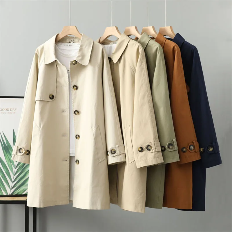 

2023 Spring Autumn Trench Coat Women Single-breasted Loose Windbreaker Casual Outerwear Lady Khaki Overcoat Tops Gabardina Mujer