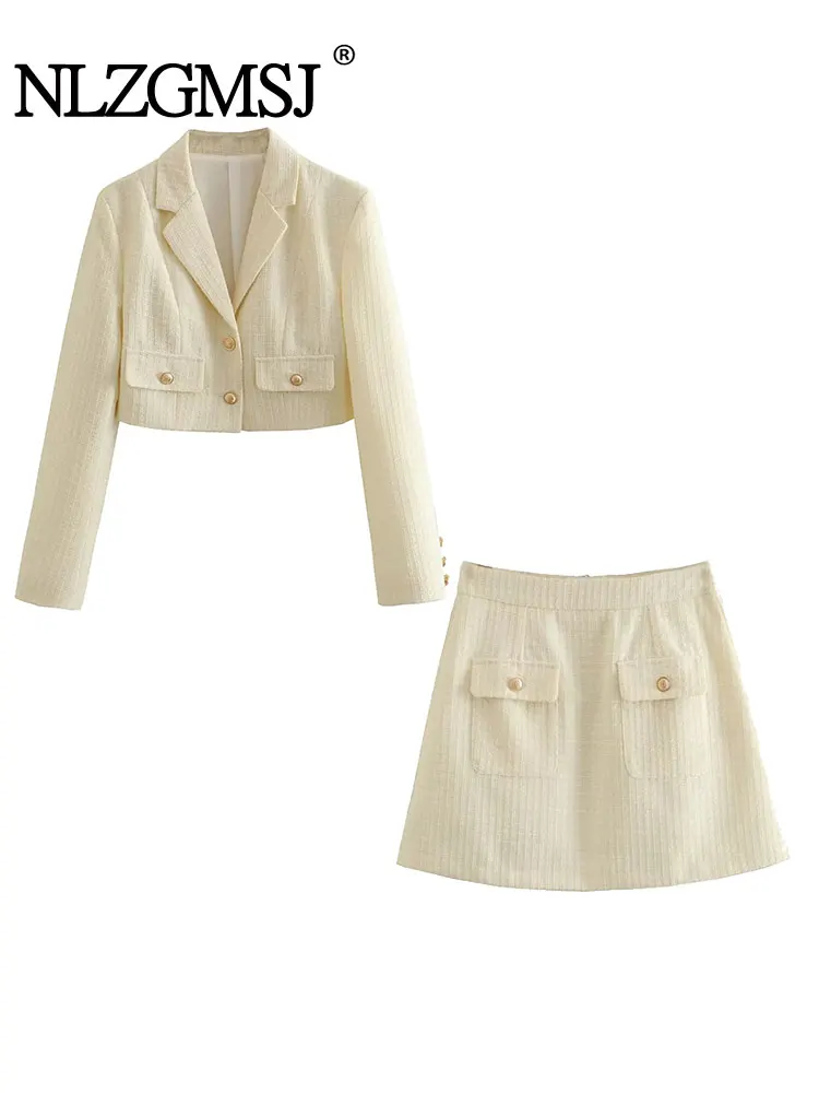 Nlzgmsj TRAF Women Sweet Single Breasted Set Ladies Long Sleeve V-Neck Slim Short Jacket A-Line Mini Skirts With Back Zipper
Nlzgmsj TRAF Women Sweet Single Breasted Set Ladies Long Sleeve V-Neck Slim Short Jacket A-Line Mini Skirts With Back Zipper