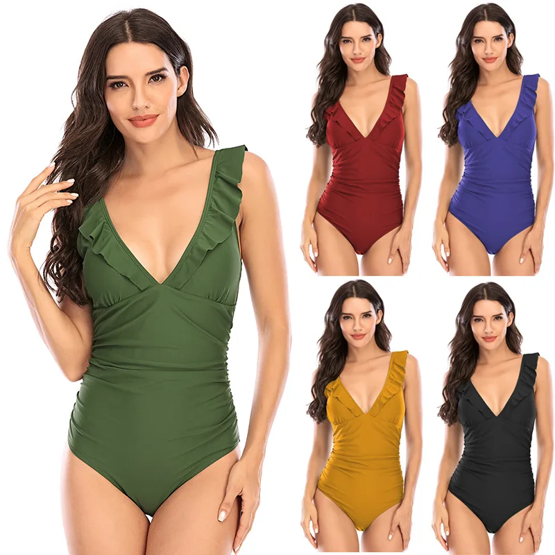 Solid Black Ruffled One-piece Swimsuit Women Sexy Lace Up Monokini Swimwear 2022 New Girl Beach Bathing Suits
Solid Black Ruffled One-piece Swimsuit Women Sexy Lace Up Monokini Swimwear 2022 New Girl Beach Bathing Suits