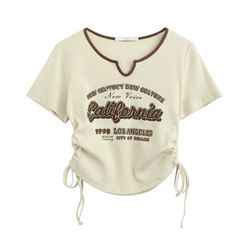 Americal Short Sleeve Tees Drawstring Retro T-Shirts Y2k Women Letter Crop Top Korean Graphic Slim Summer 2000s Clothes
Americal Short Sleeve Tees Drawstring Retro T-Shirts Y2k Women Letter Crop Top Korean Graphic Slim Summer 2000s Clothes
